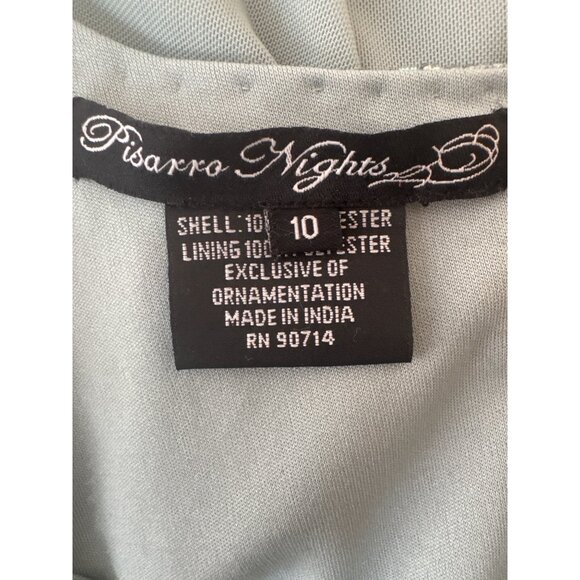 Pisarro Nights Size 10 Aqua Green Beaded Short Sleeve Evening Dress - Picture 3 of 16